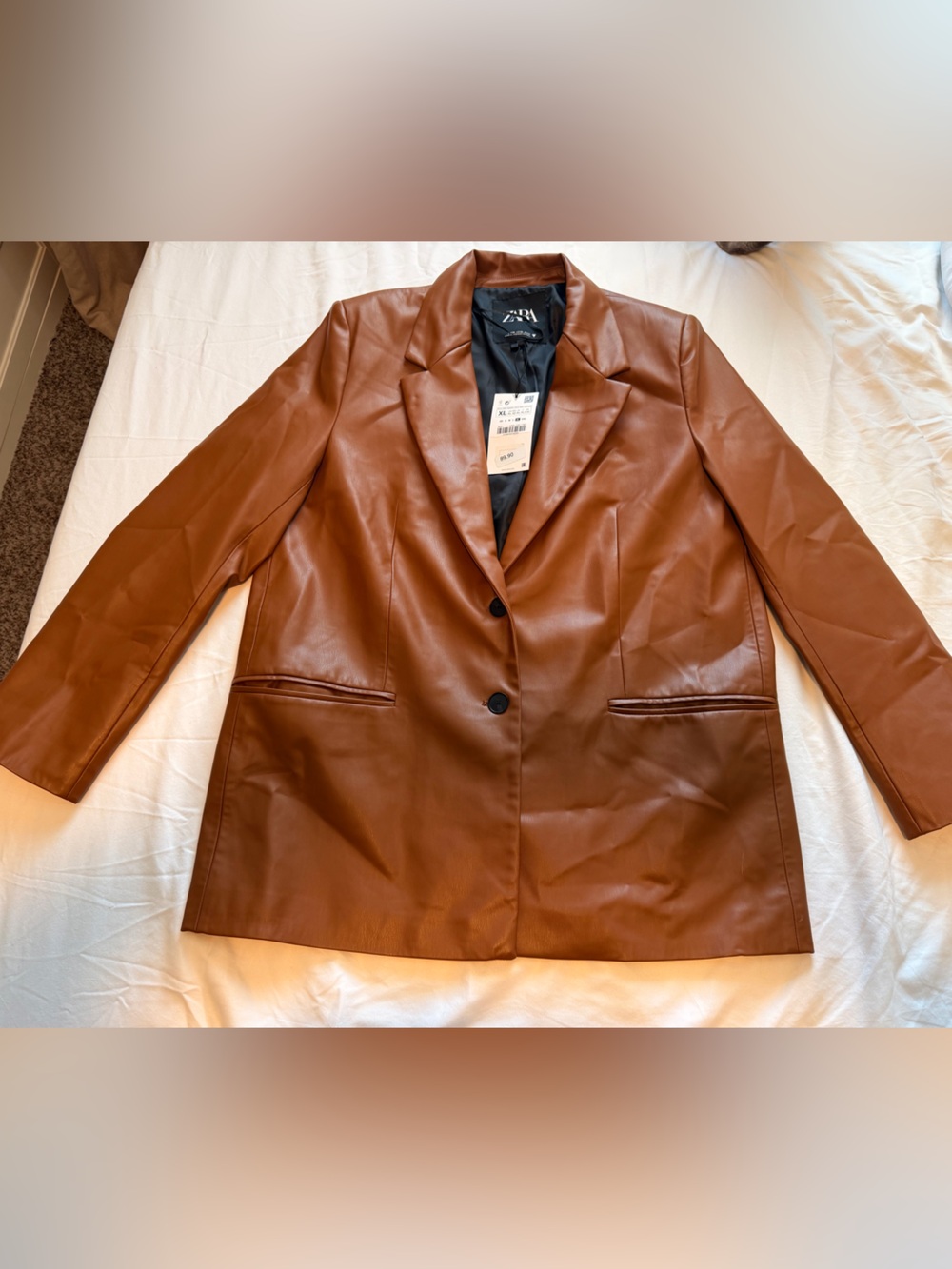 Zara Cognac Faux Leather Blazer Jacket